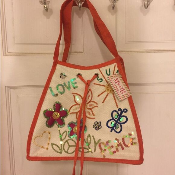 New with tag MaggiB squats bag love peace unique style - Picture 1 of 5